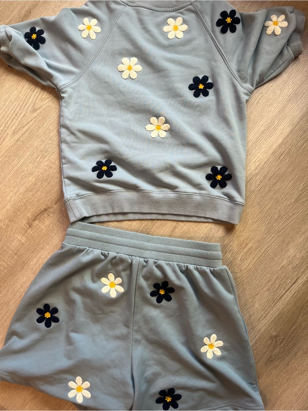 Light Blue Daisy Appliqué Sweatshirt & Shorts Set Current Air.